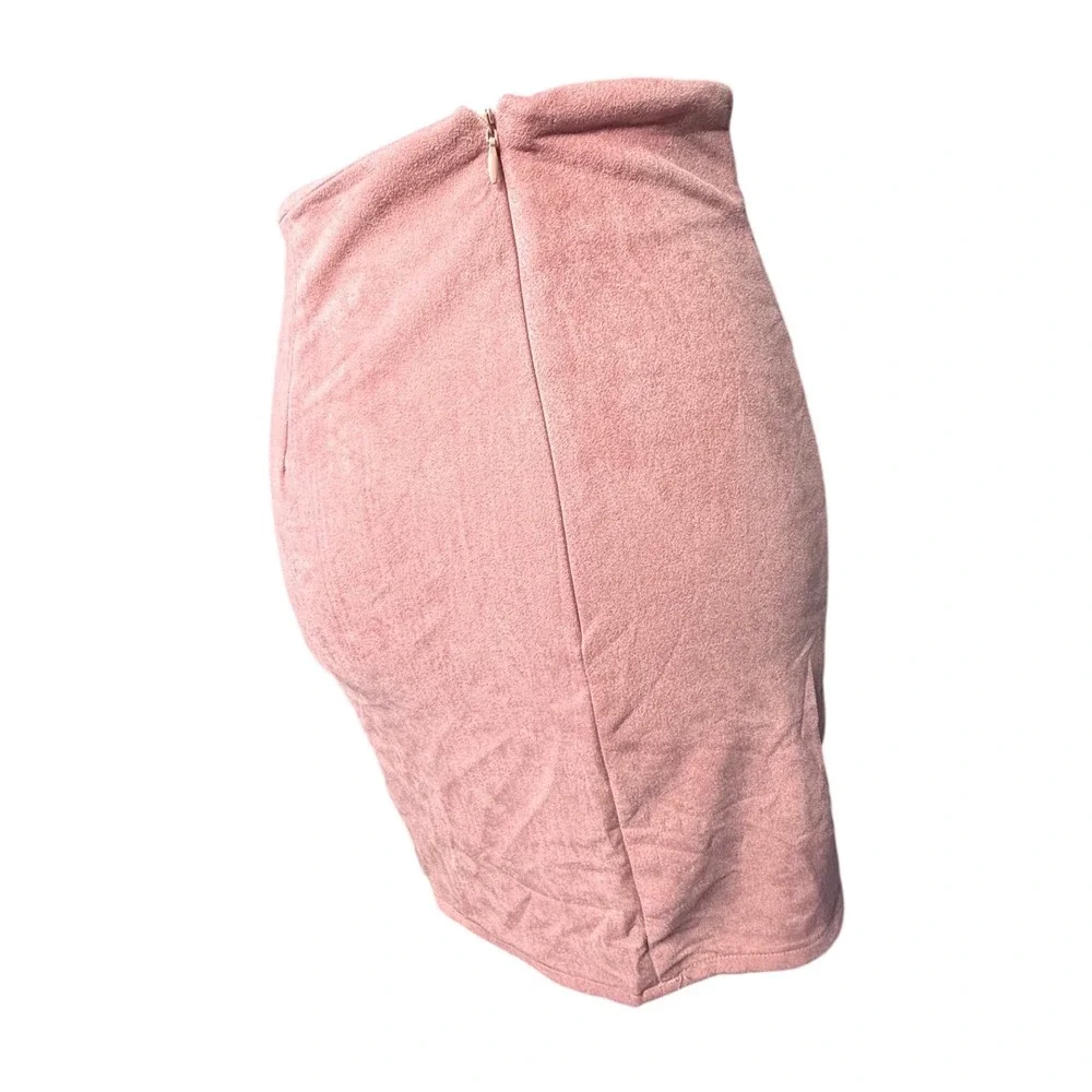 Boutique Pink Faux Suede Lace Up Mini Skirt High Waisted Pencil‎ Medium